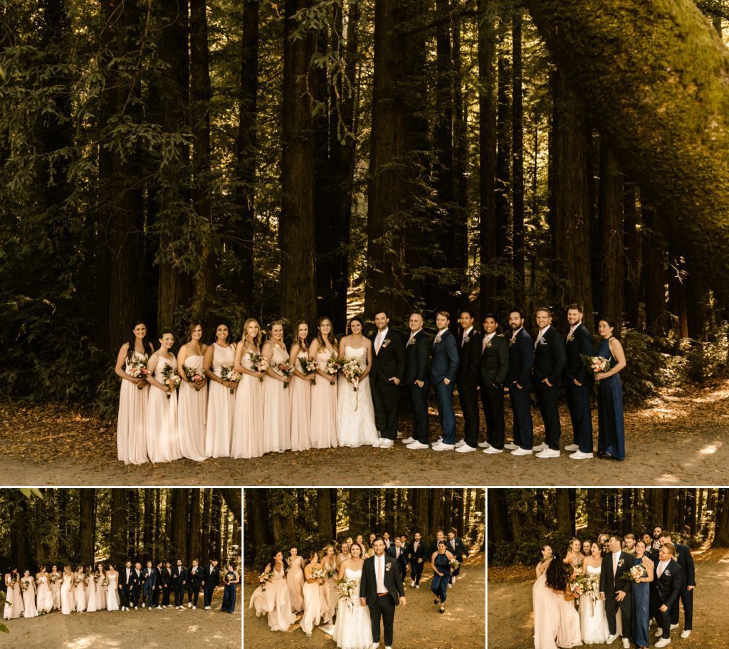 blush and navy bridal party photos in the woods wedding photographer