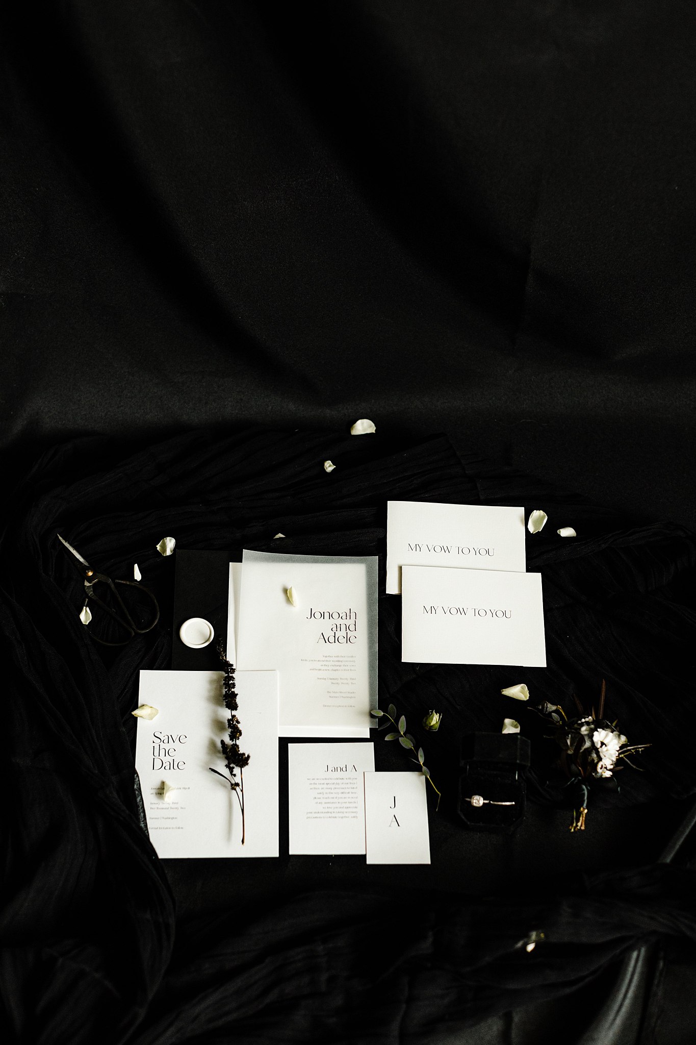 the Main Street studio, honest calligraphy wedding stationary, invitation suite, edgy, dark and moody