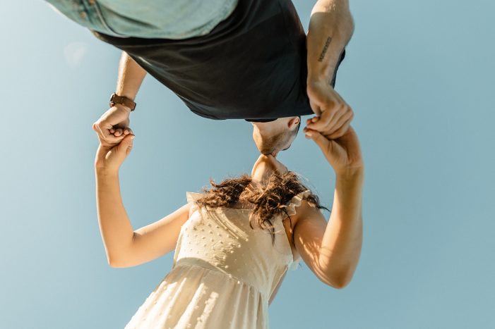 unique engagement photo posing