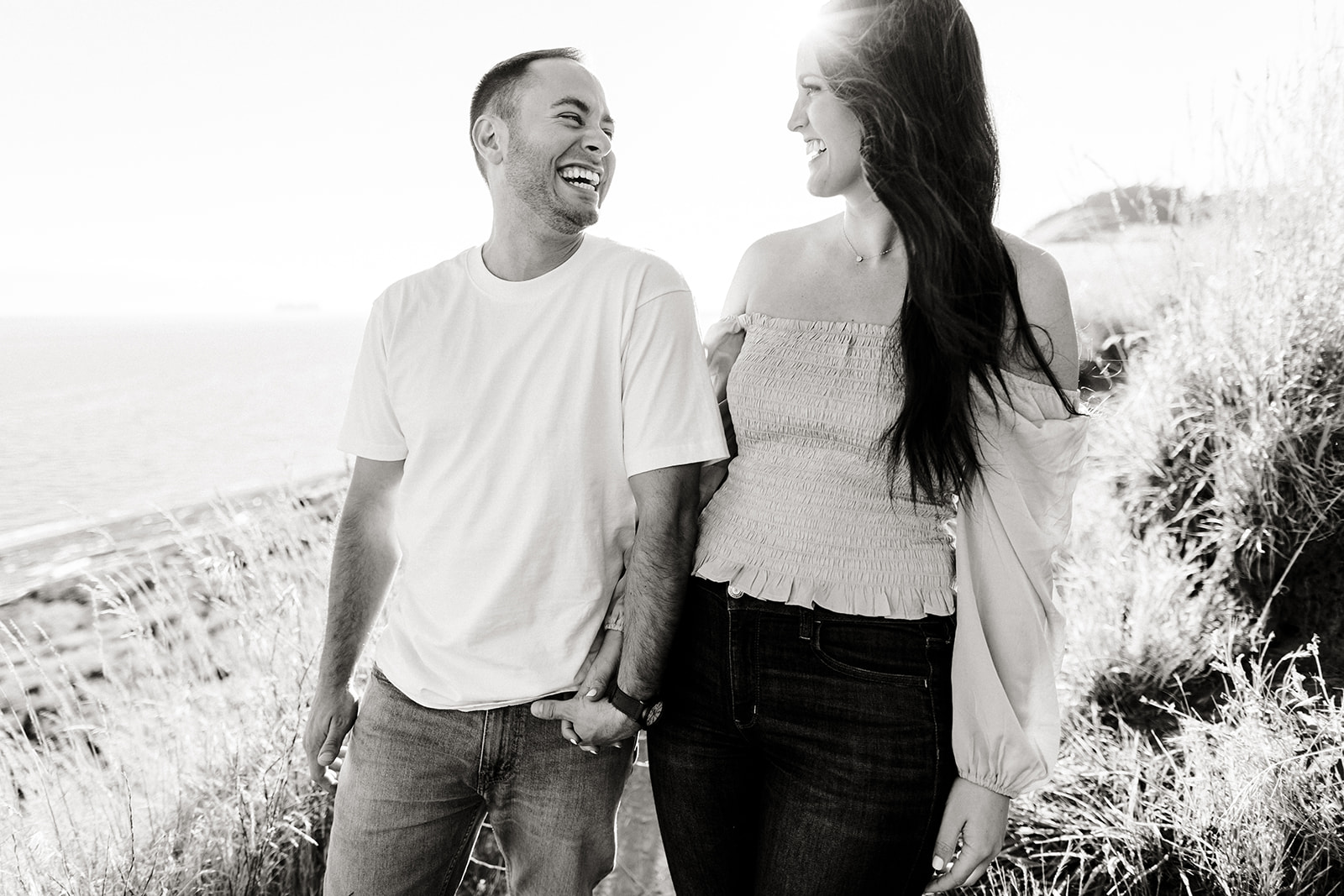 black and white engagement picture