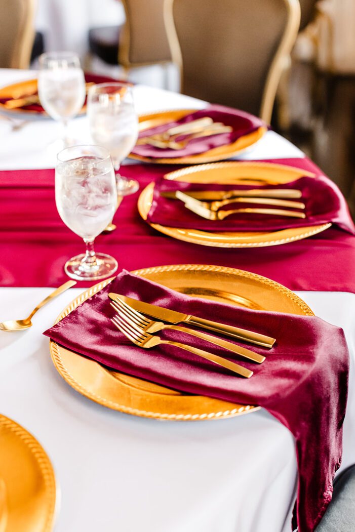 red and gold wedding  tablescape