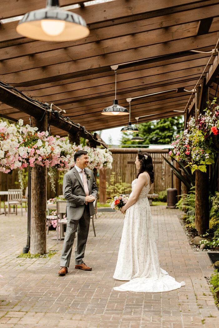 older man turns to see bride