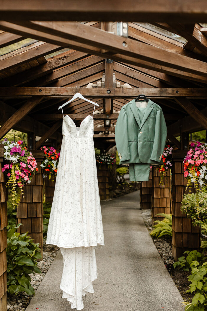 dress and suit hang at kiana lodge wedding