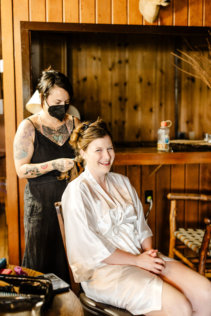 bride gets hair done