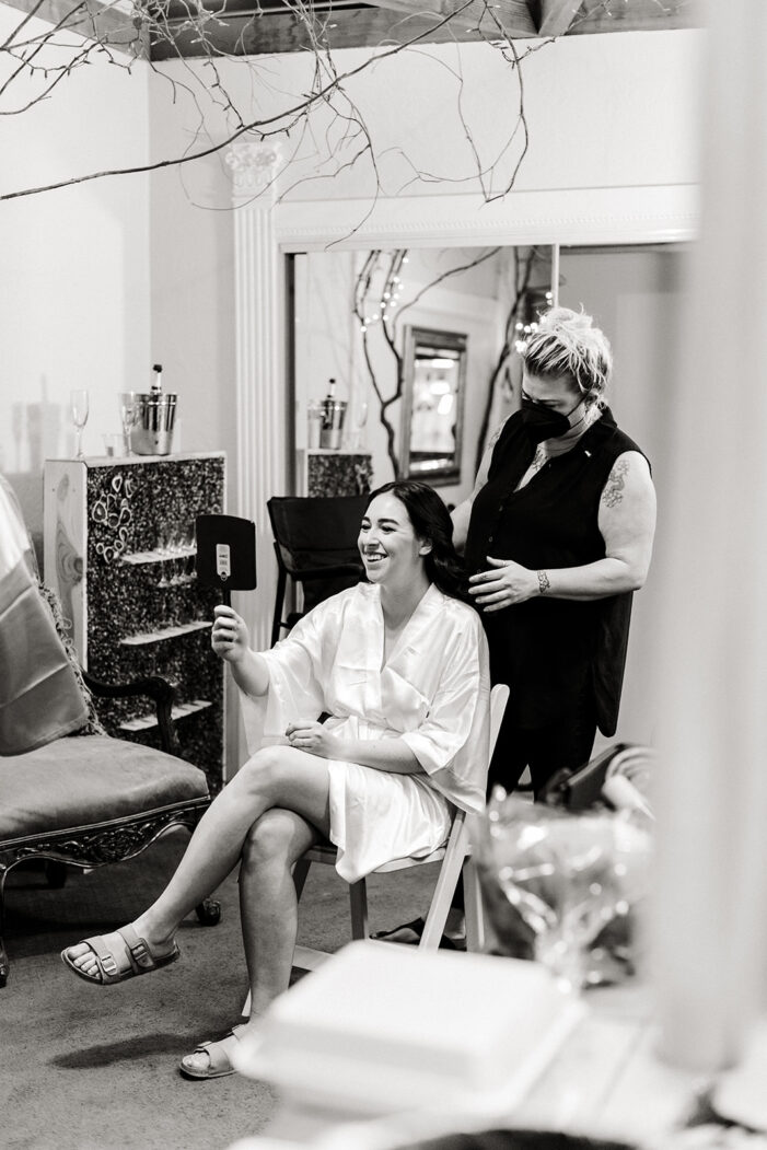 bride gets hair done
