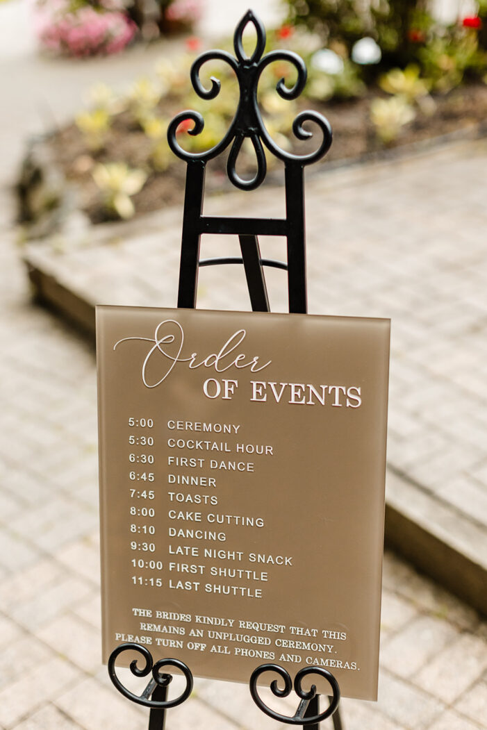 wedding sign with order of events