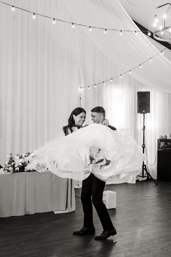 bride and groom dance at san clemente wedding