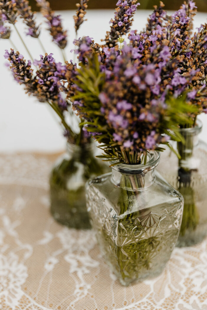 lavender in small glass vases