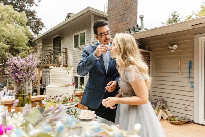groom feed bride piece of cake