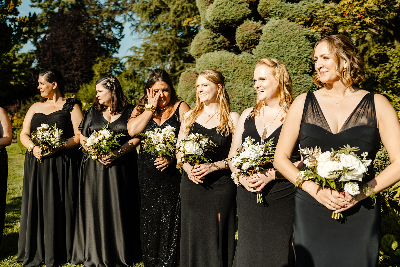 bridesmaids in black dresses