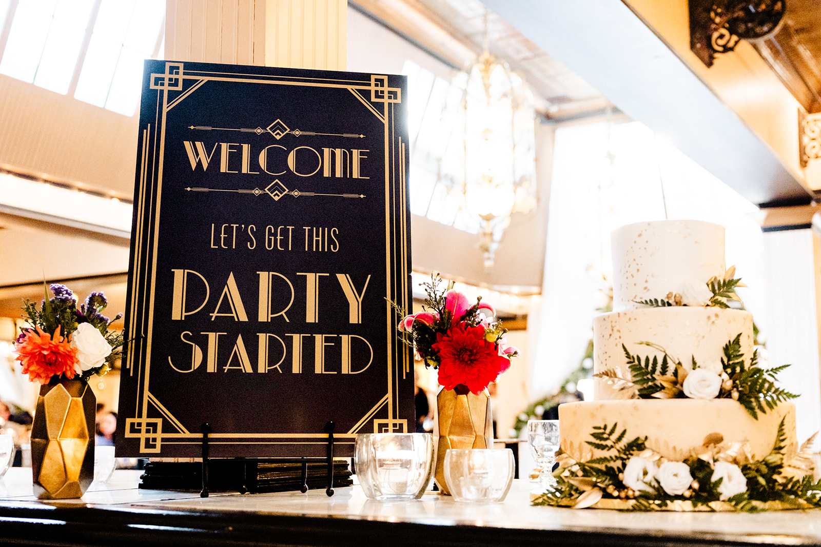 wedding sign details "welcome lets get the party started"