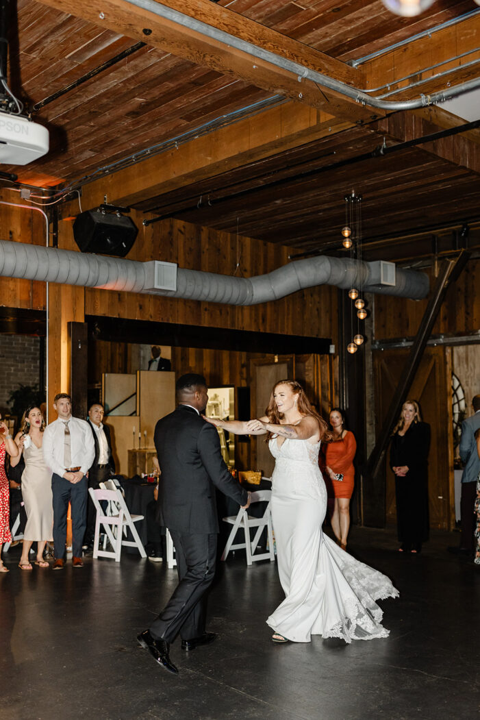 bride and groom dance at Within Sodo wedding reception