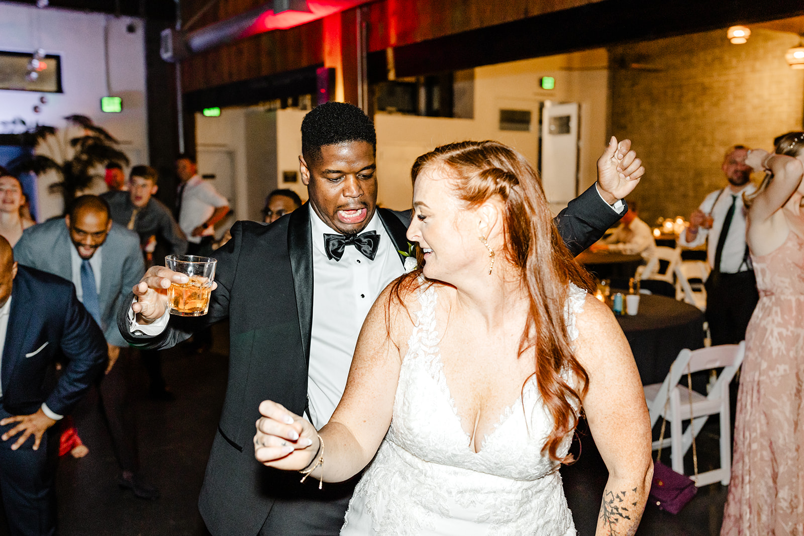 wedding guests dance at Within Sodo wedding reception