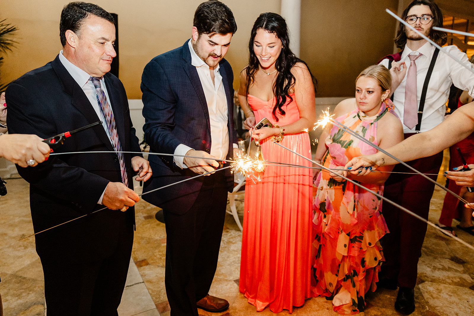 guests light sparklers at las vegas wedding