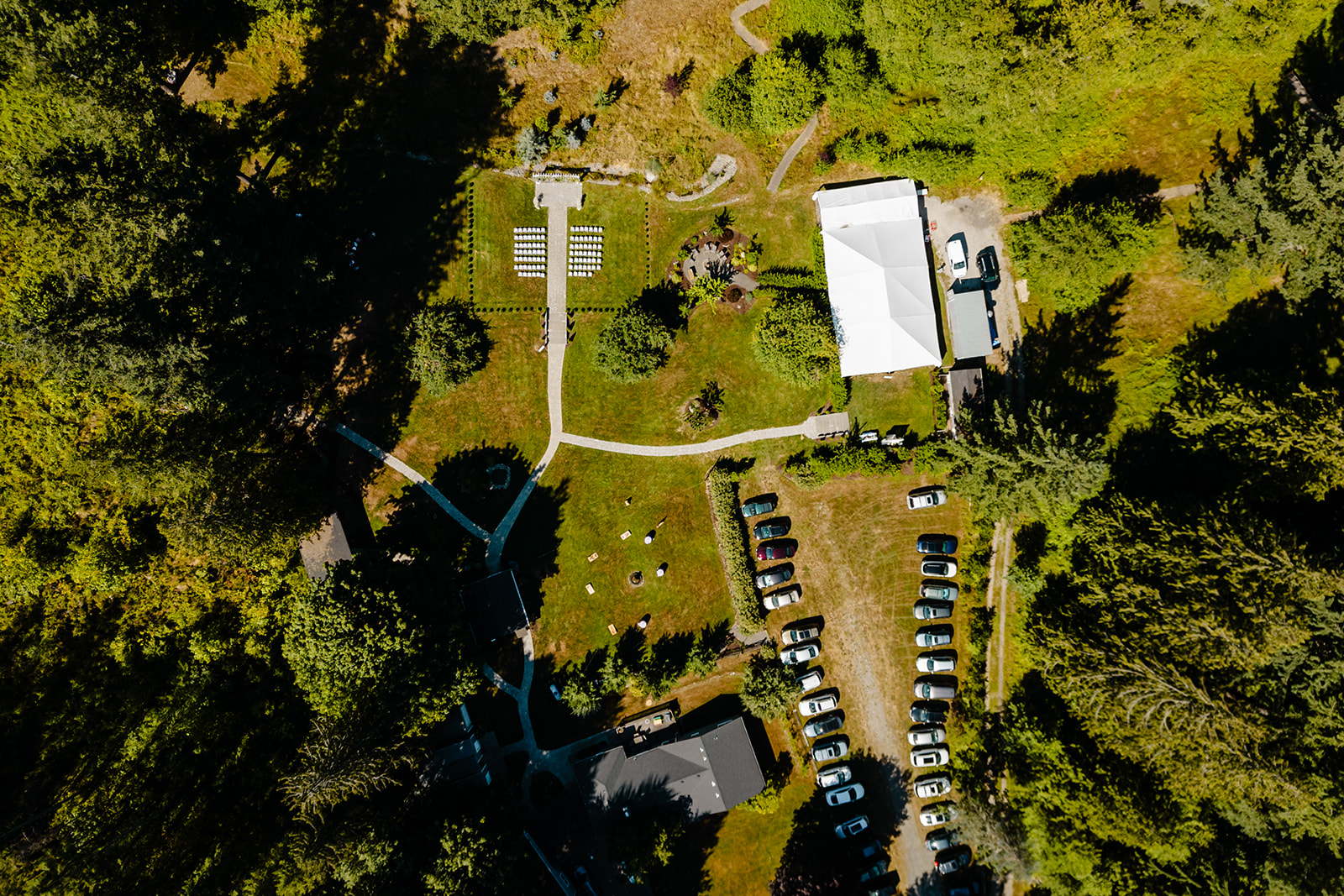 drone shot of wedding venue evergreen meadows