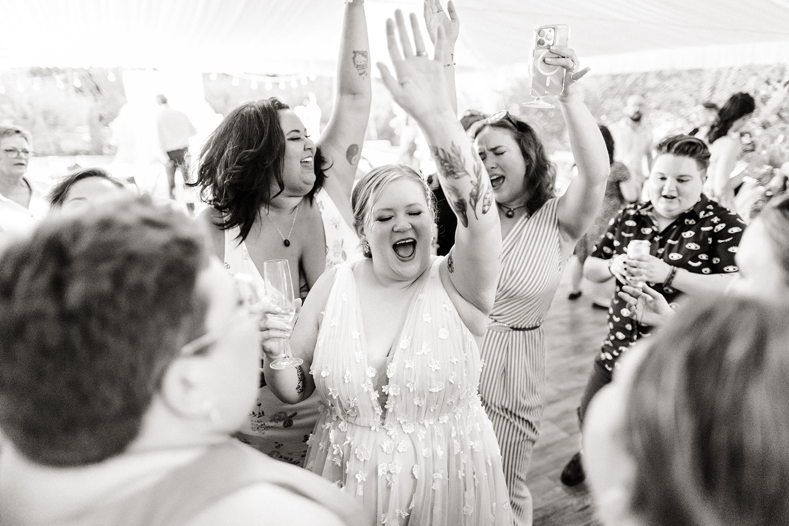 guests dance at evergreen meadows wedding
