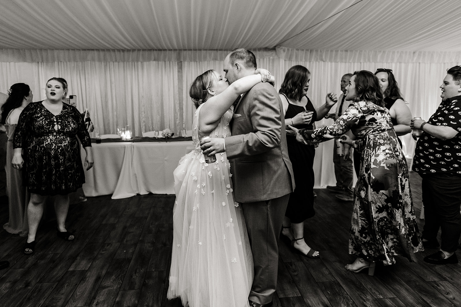 guests dance at evergreen meadows wedding