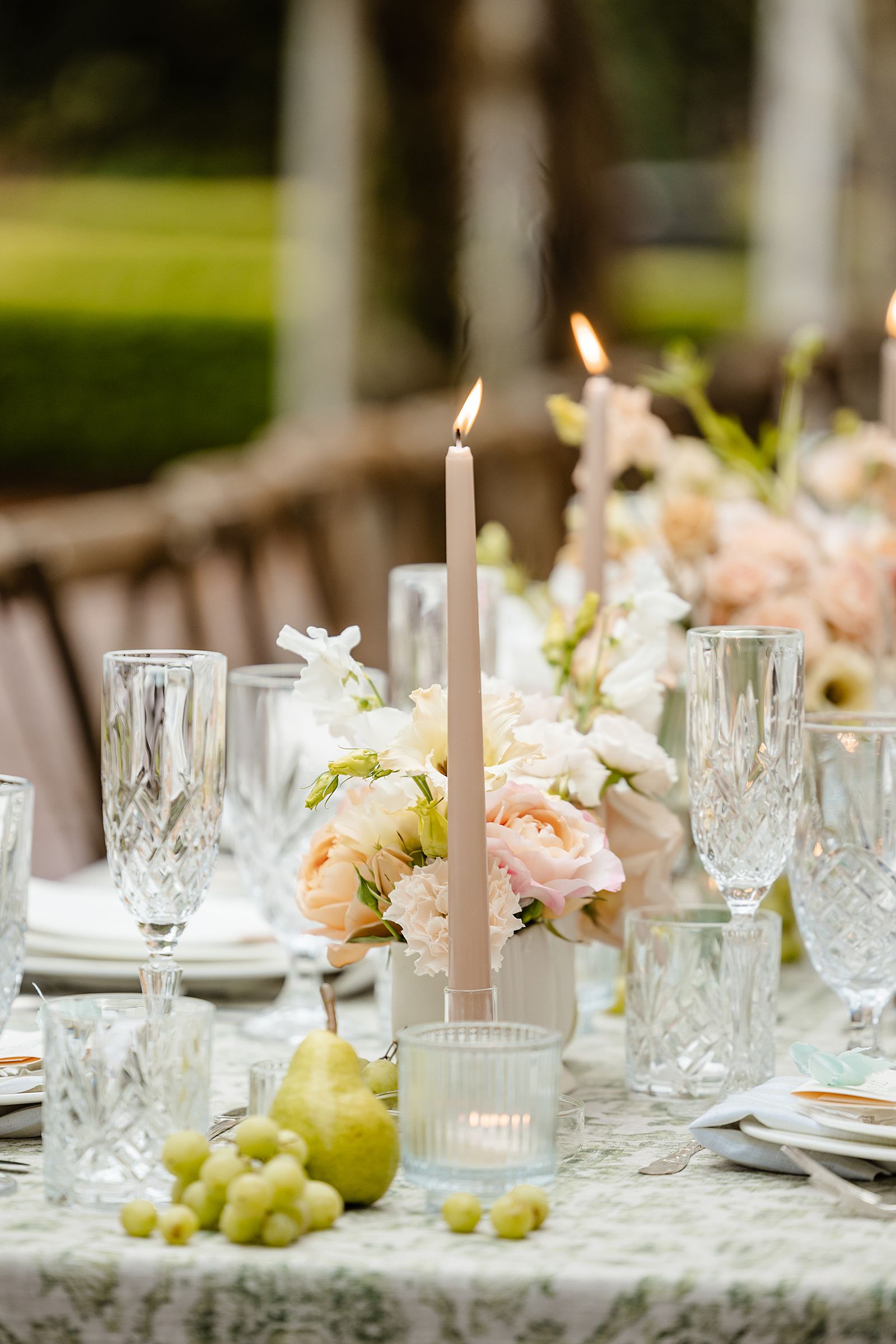 beautiful garden reception table design with candles
