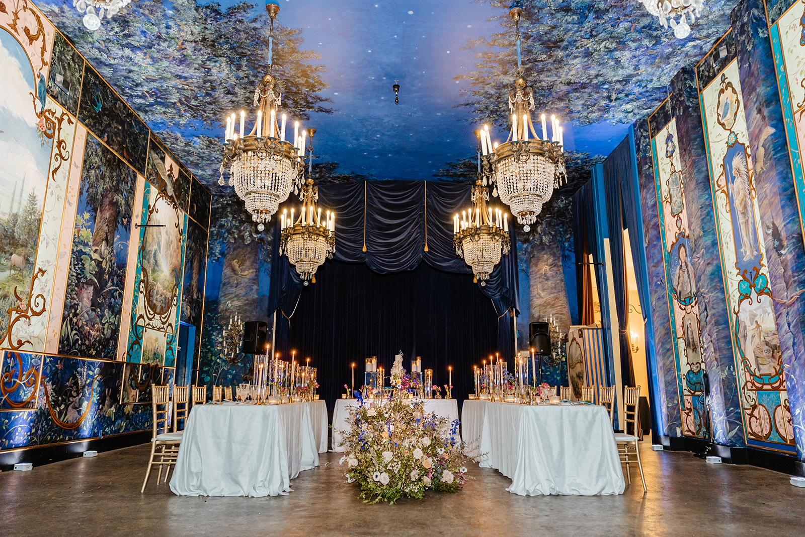wedding reception set up at the ruins