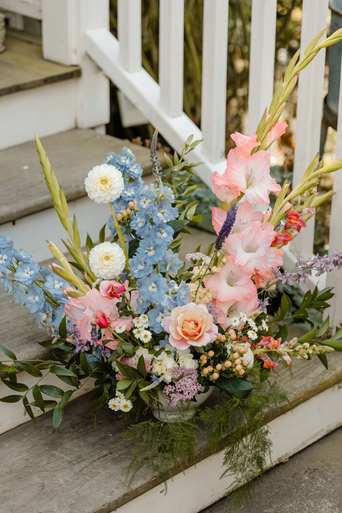 bright florals at garden wedding