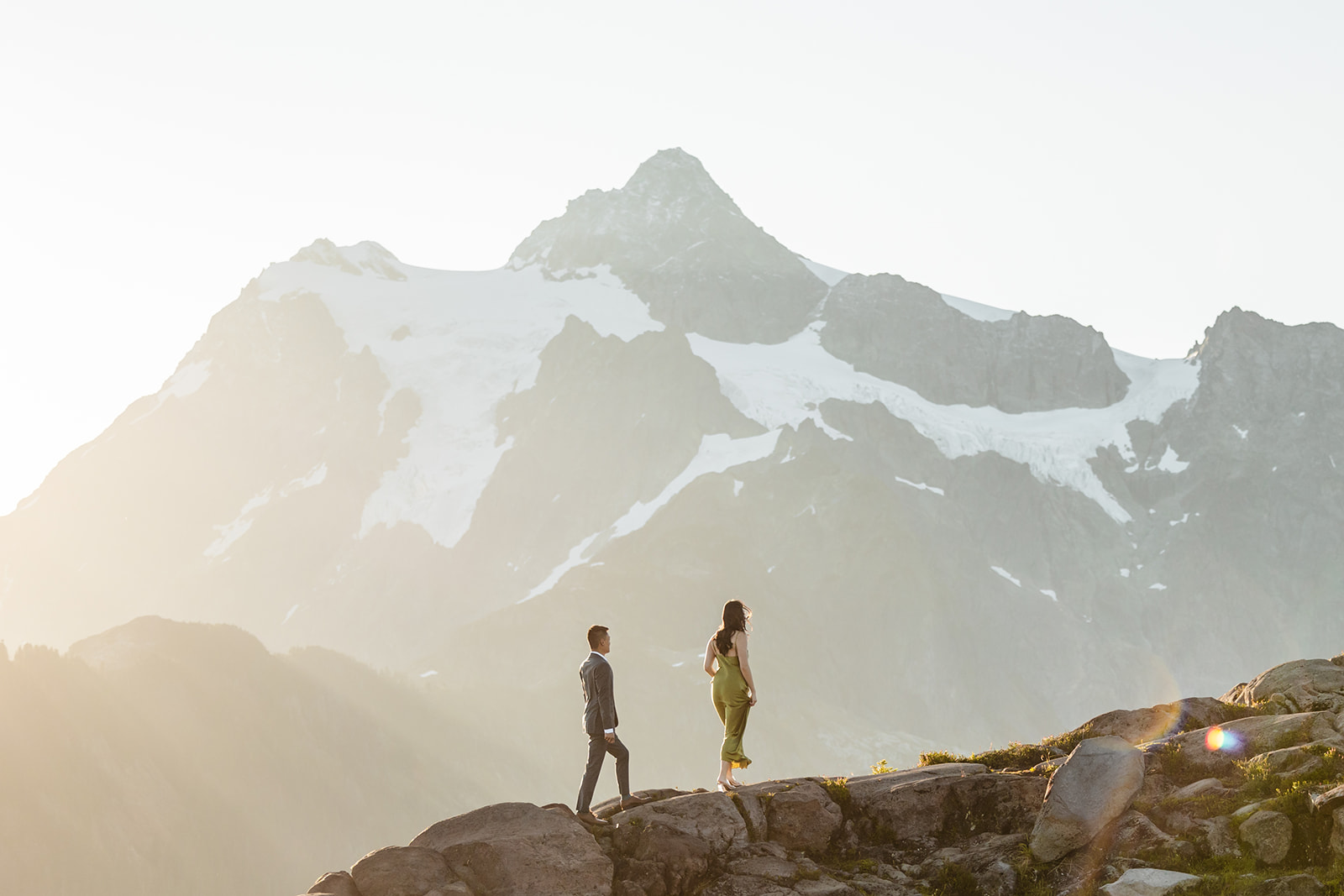 couple poses for engagement session at artist point mount baker