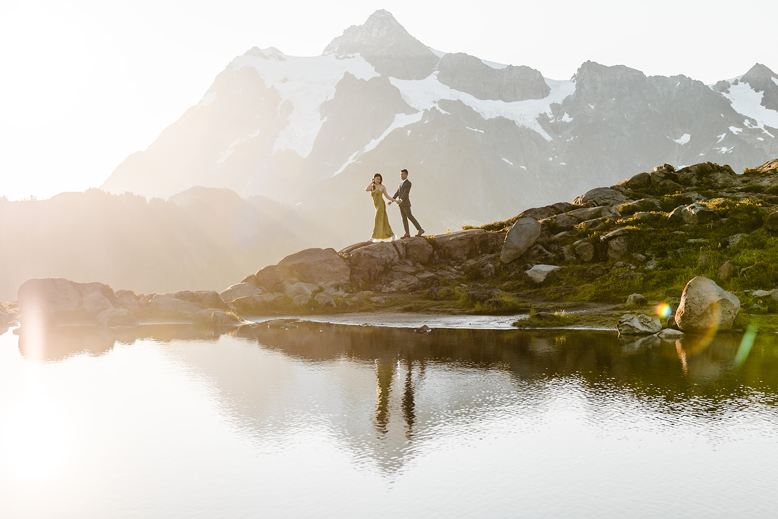 couple poses for engagement session at artist point mount baker