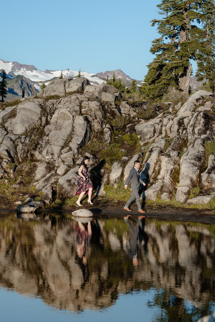 couple poses for engagement session at artist point mount baker
