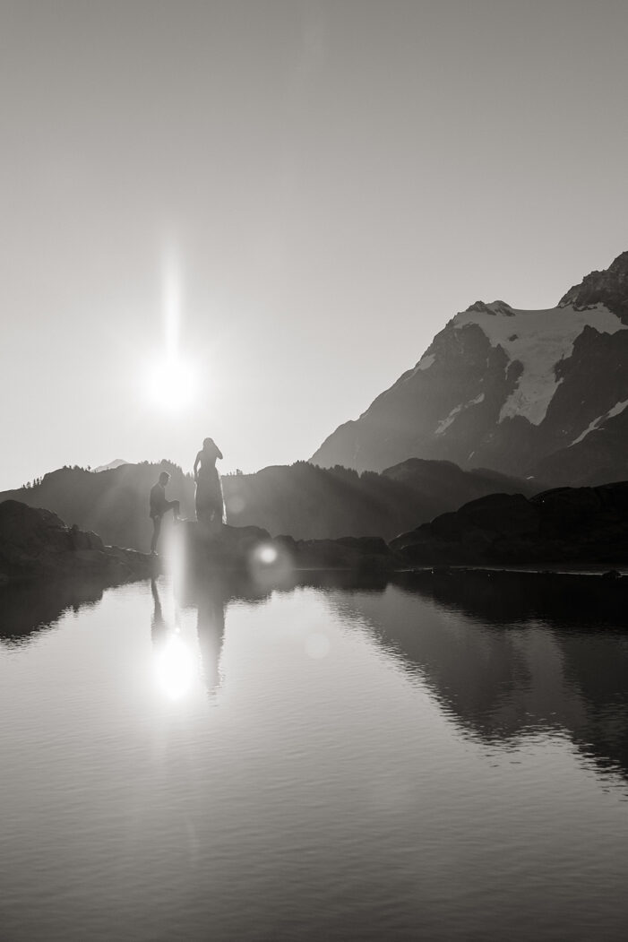 couple poses for engagement session at artist point mount baker