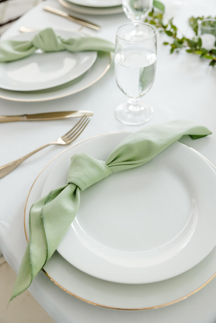 white and green wedding details