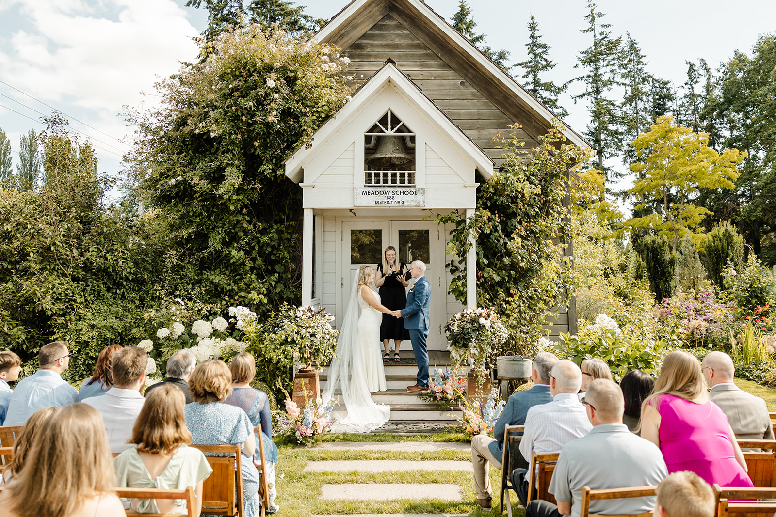 bride and groom at christianson's nursery ceremony