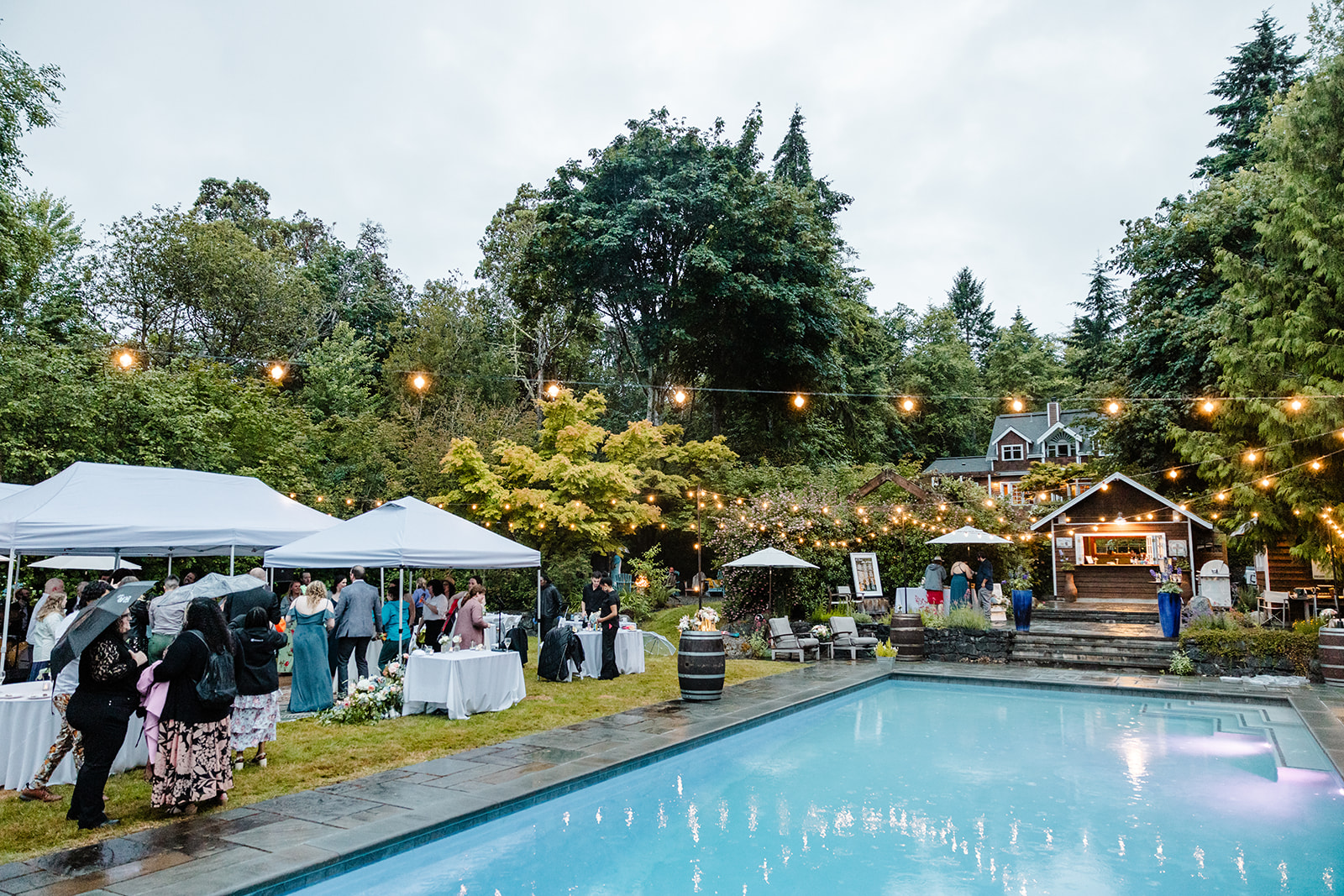 wedding reception poolside at Vashon