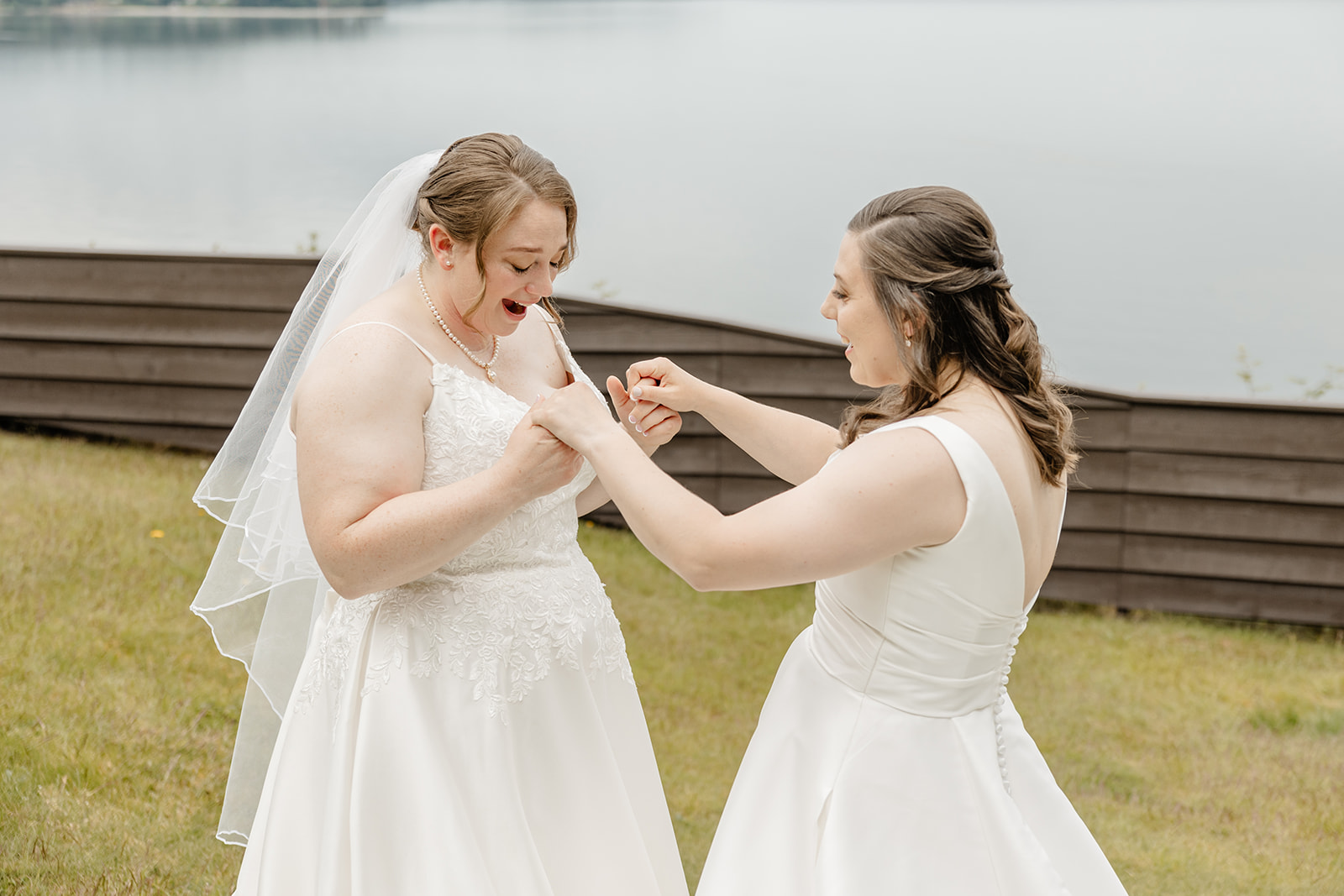 brides look at each other for the first look