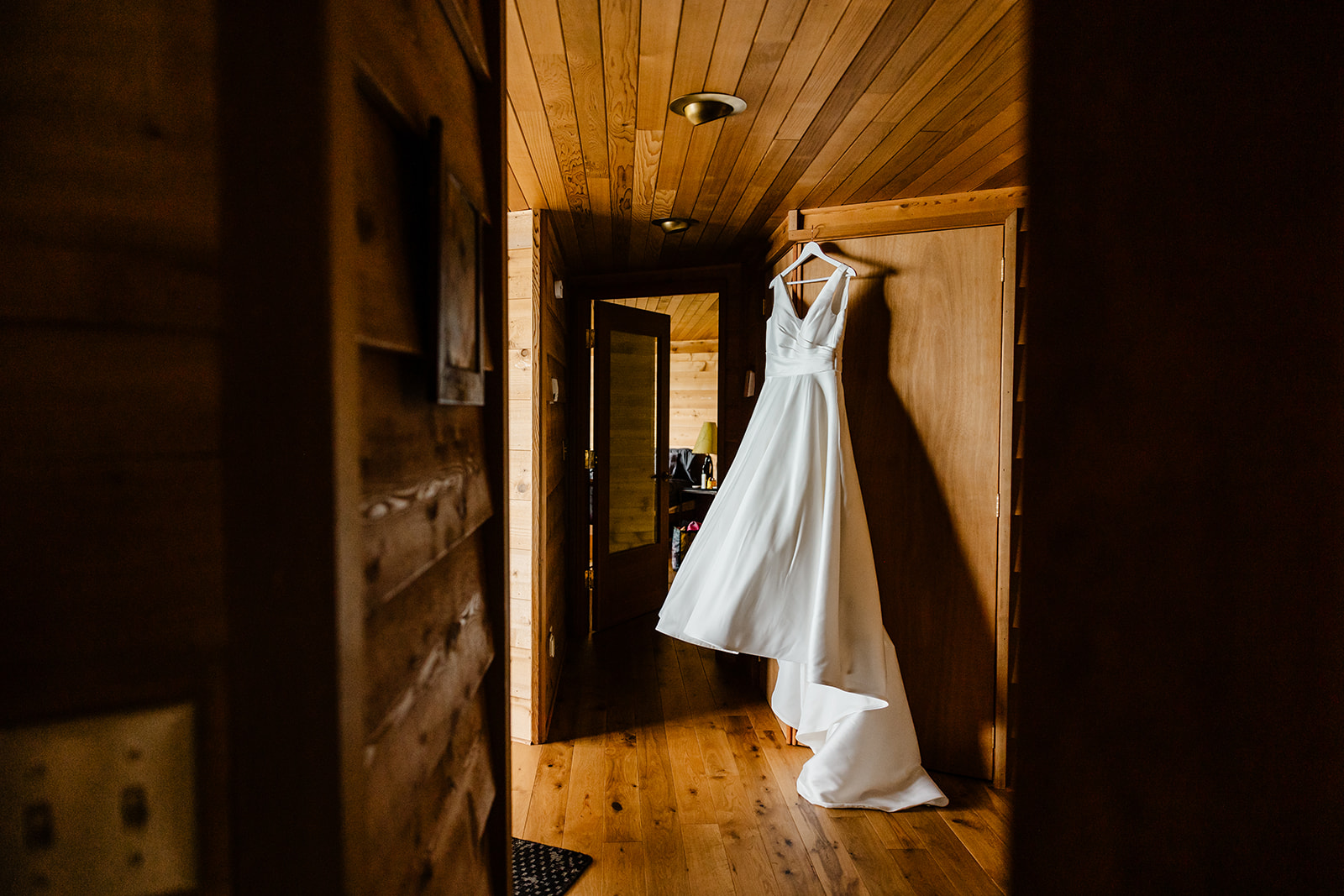 dress hanging on door