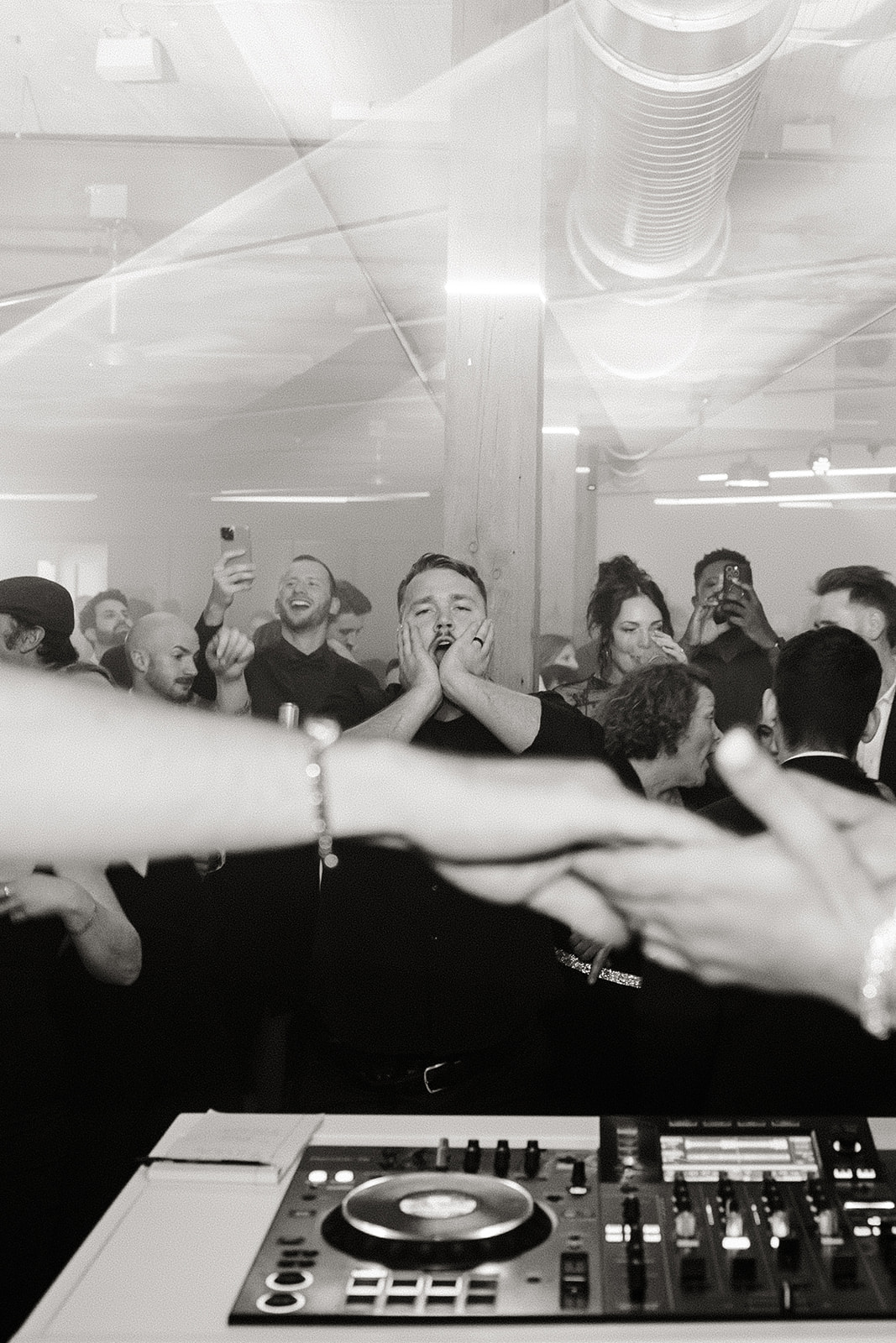 crowd dances at block 41 wedding reception