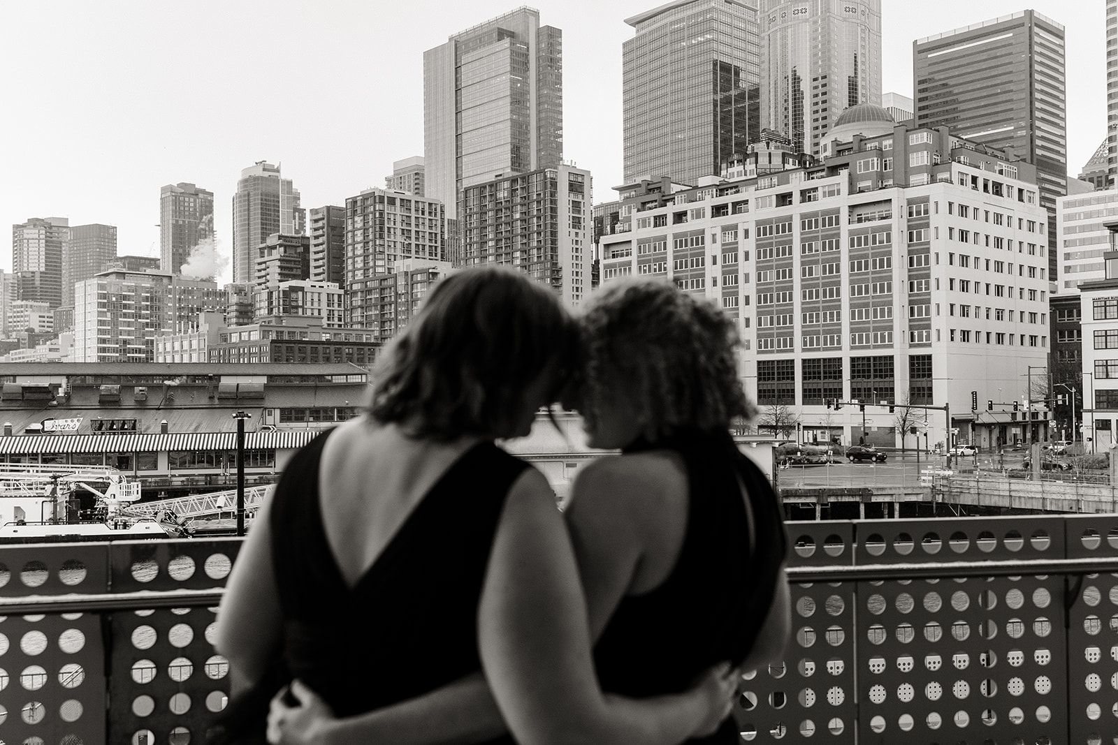 two brides at ferry terminal