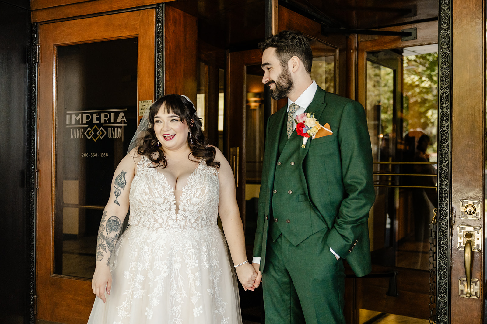 bride and groom share a first look