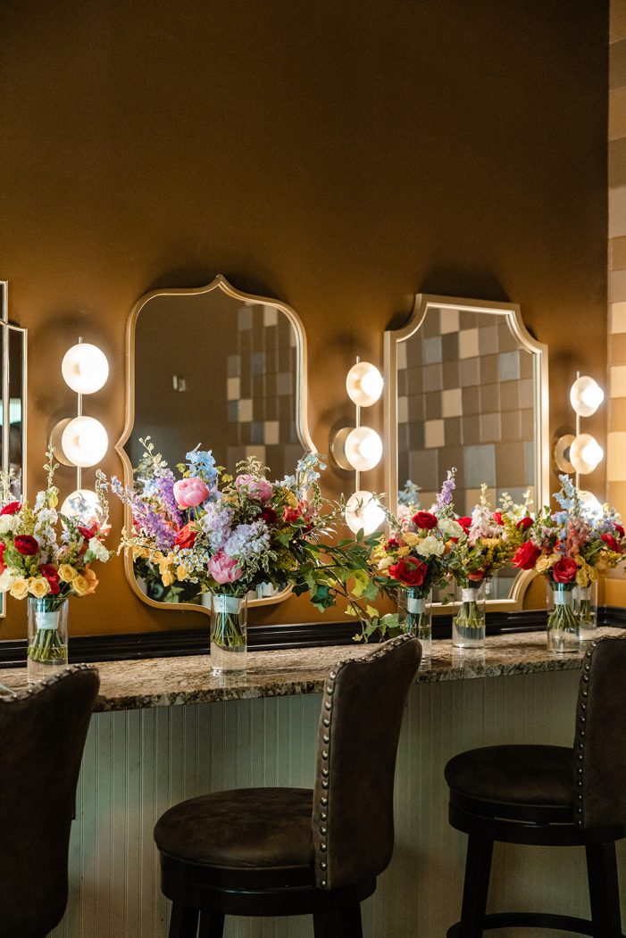 flowers next to mirrors