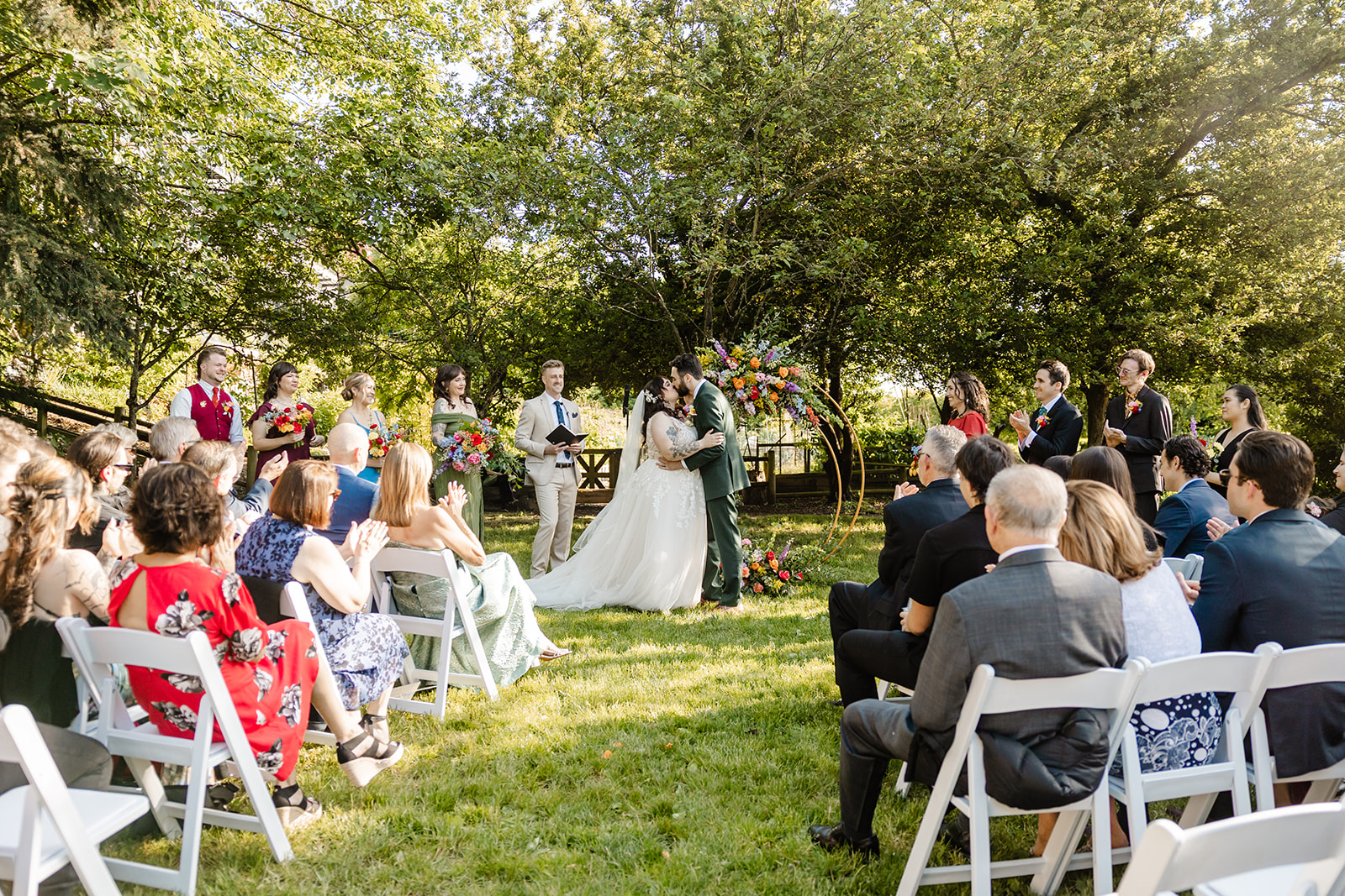 bride and groom share first kiss at ceremony