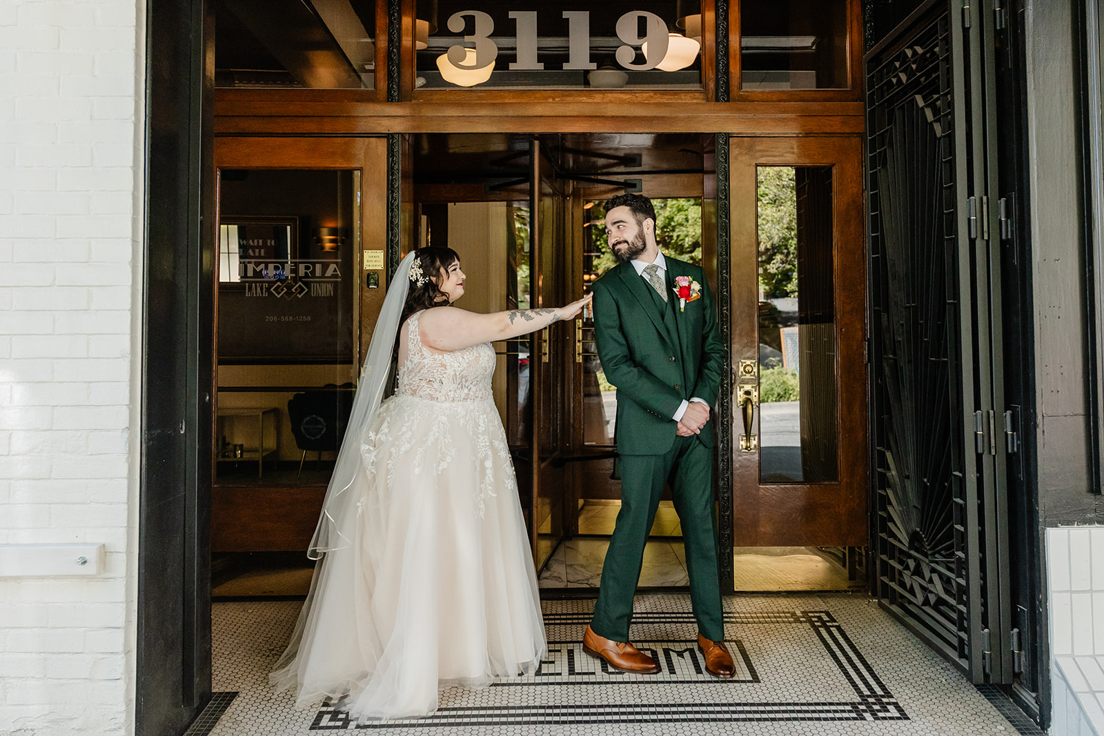 bride and groom share a first look