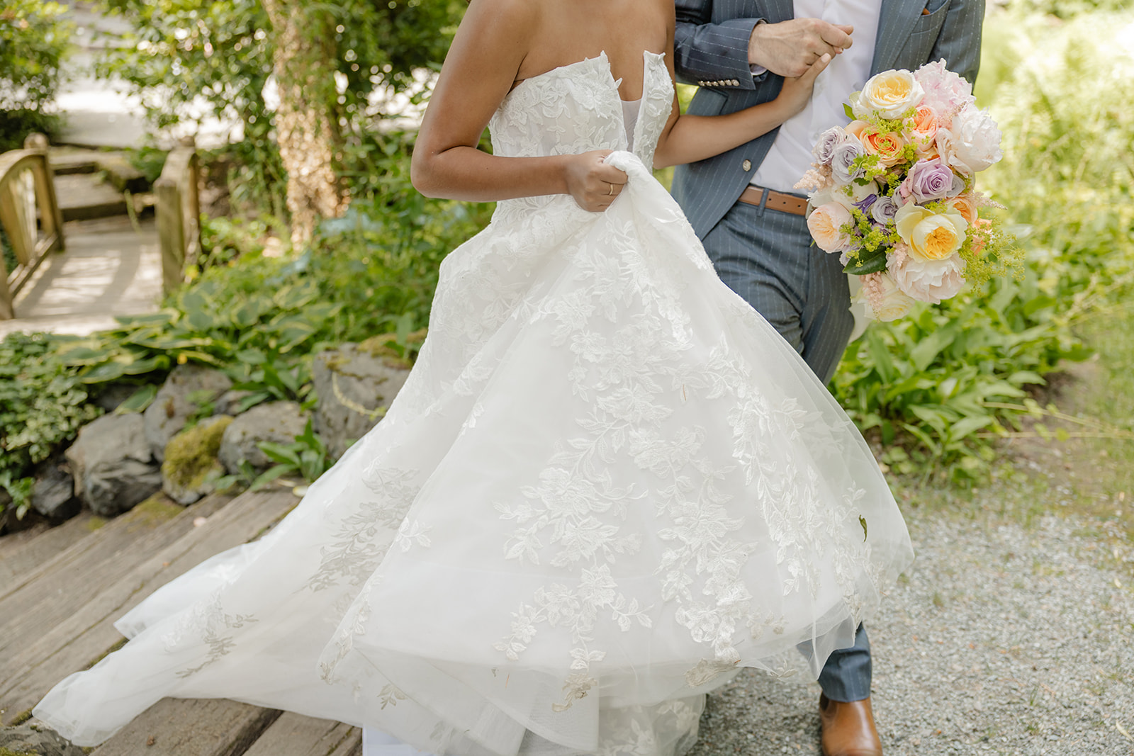 bride and groom walking 