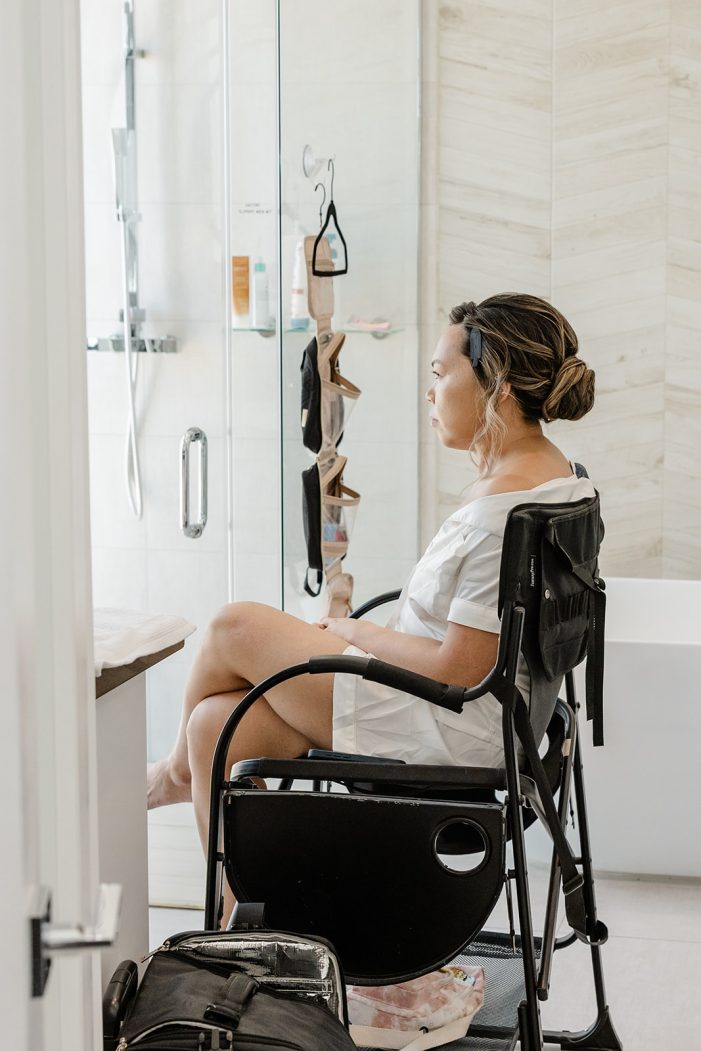 bride in makeup chair