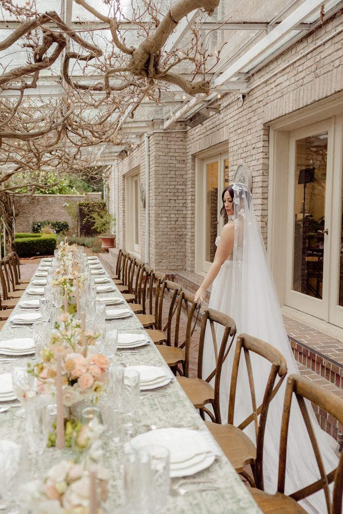 table under awning at lakewold gardens