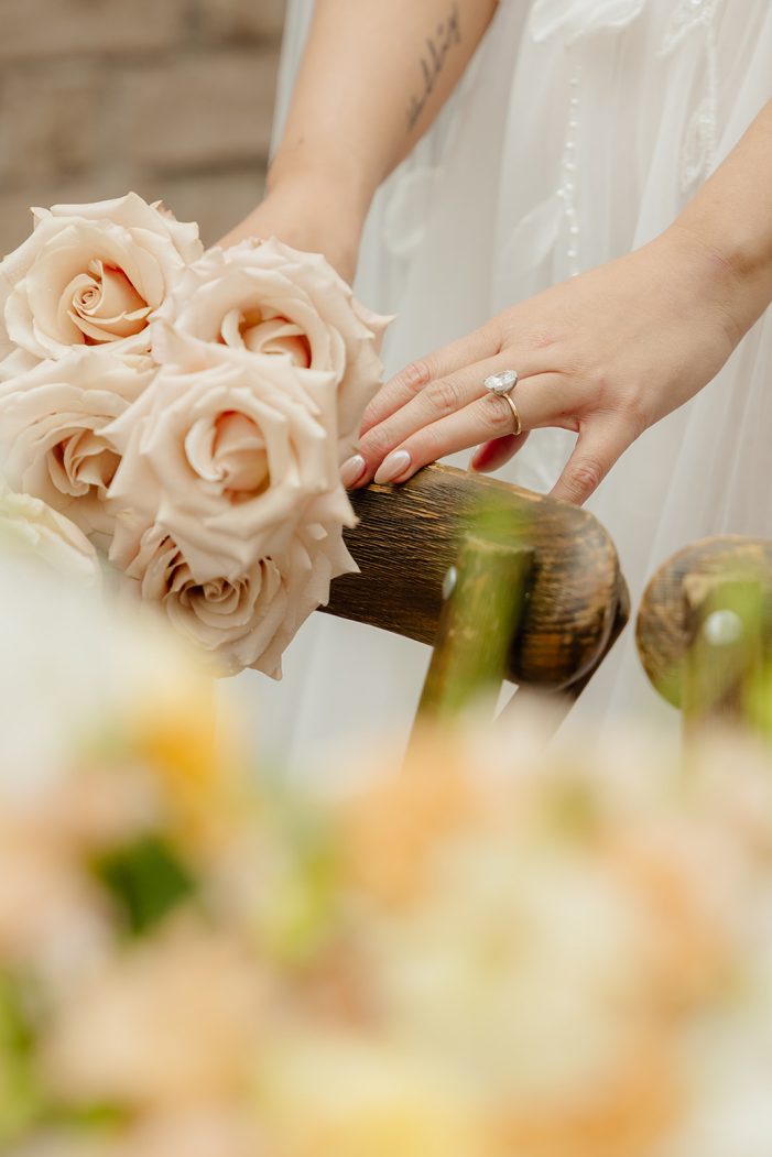 table under awning at lakewold gardens