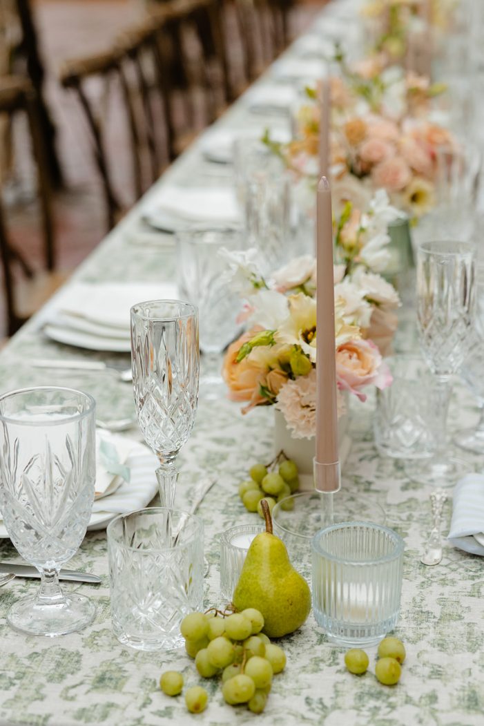 table under awning at lakewold gardens