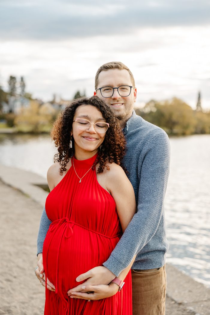 man and woman smile together