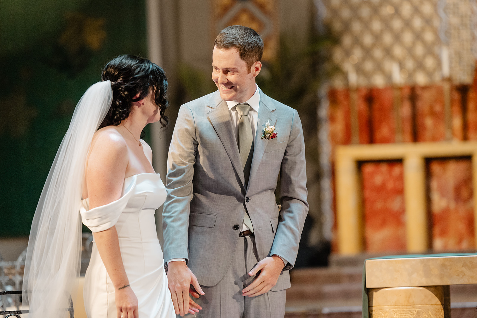 bride and groom during ceremony in church