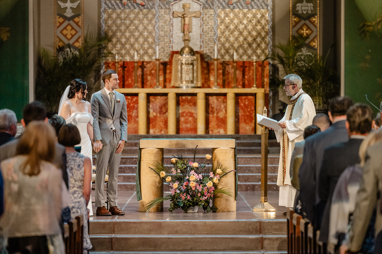 bride and groom during ceremony in church
