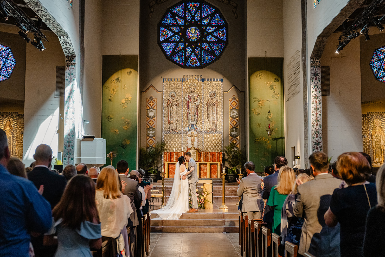 bride and groom during ceremony in church