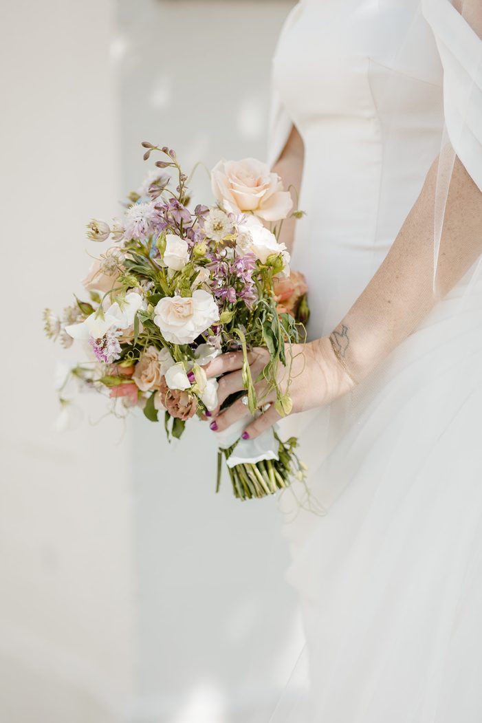 white and purple bride flowers