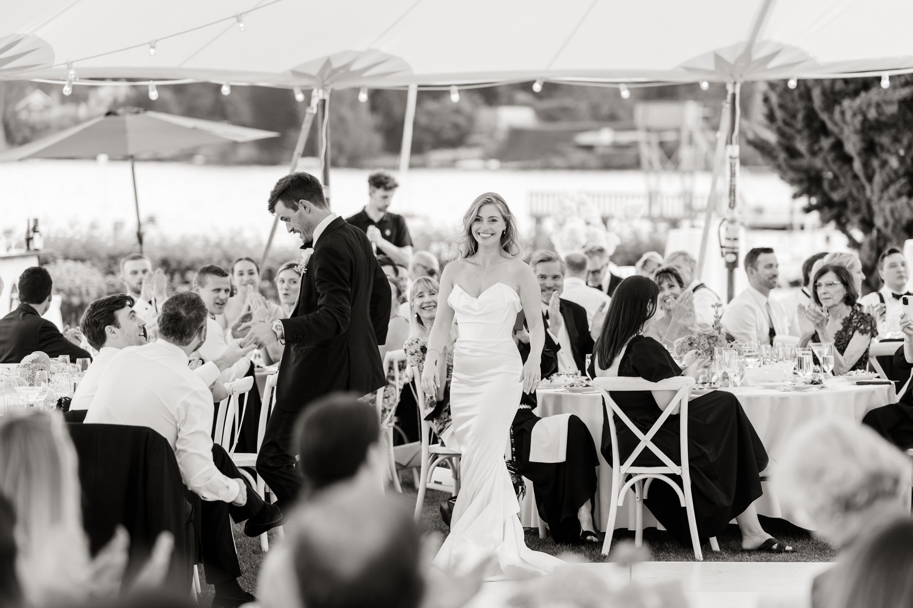 first dance moment under reception tent at seattle tennis club